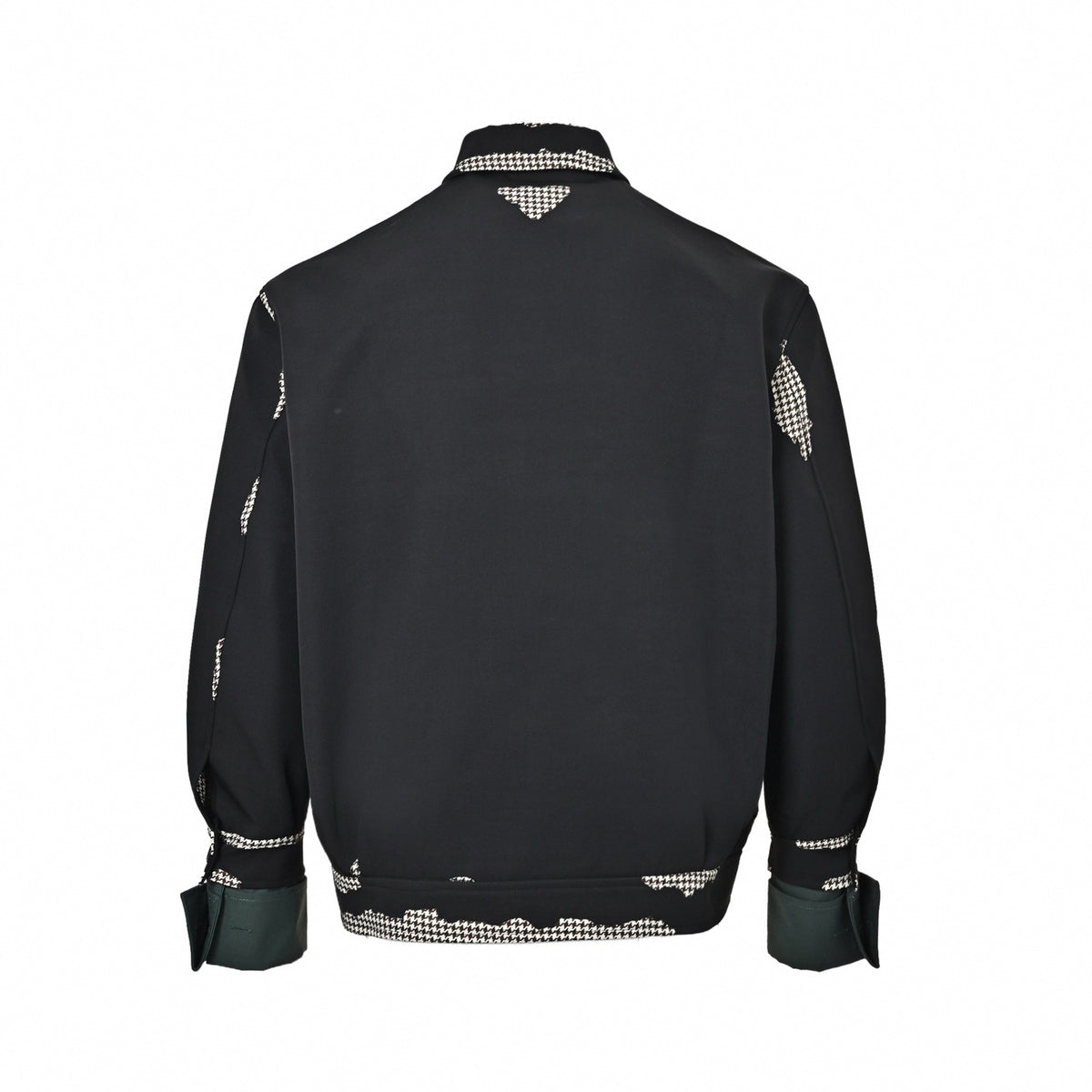 Houndstooth-Trimmed Blouson Jacket in Black & Forest Green