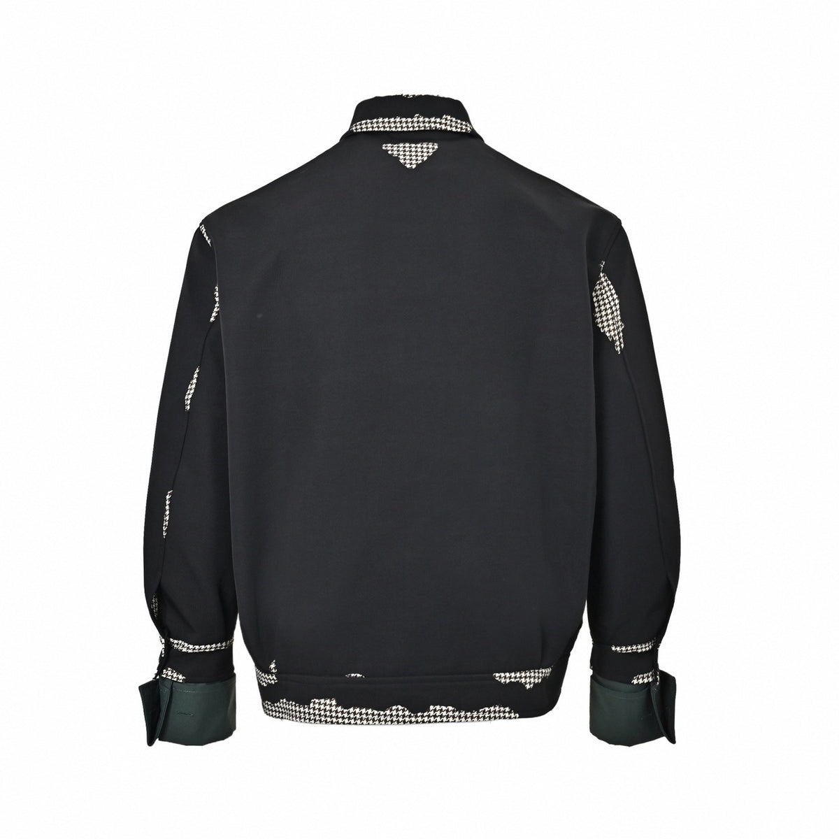 Houndstooth-Trimmed Blouson Jacket in Black & Forest Green