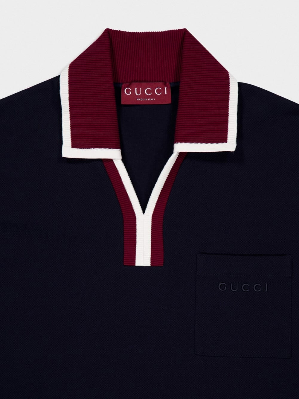 Contrast-Trim Johnny Collar Polo | Navy Blue