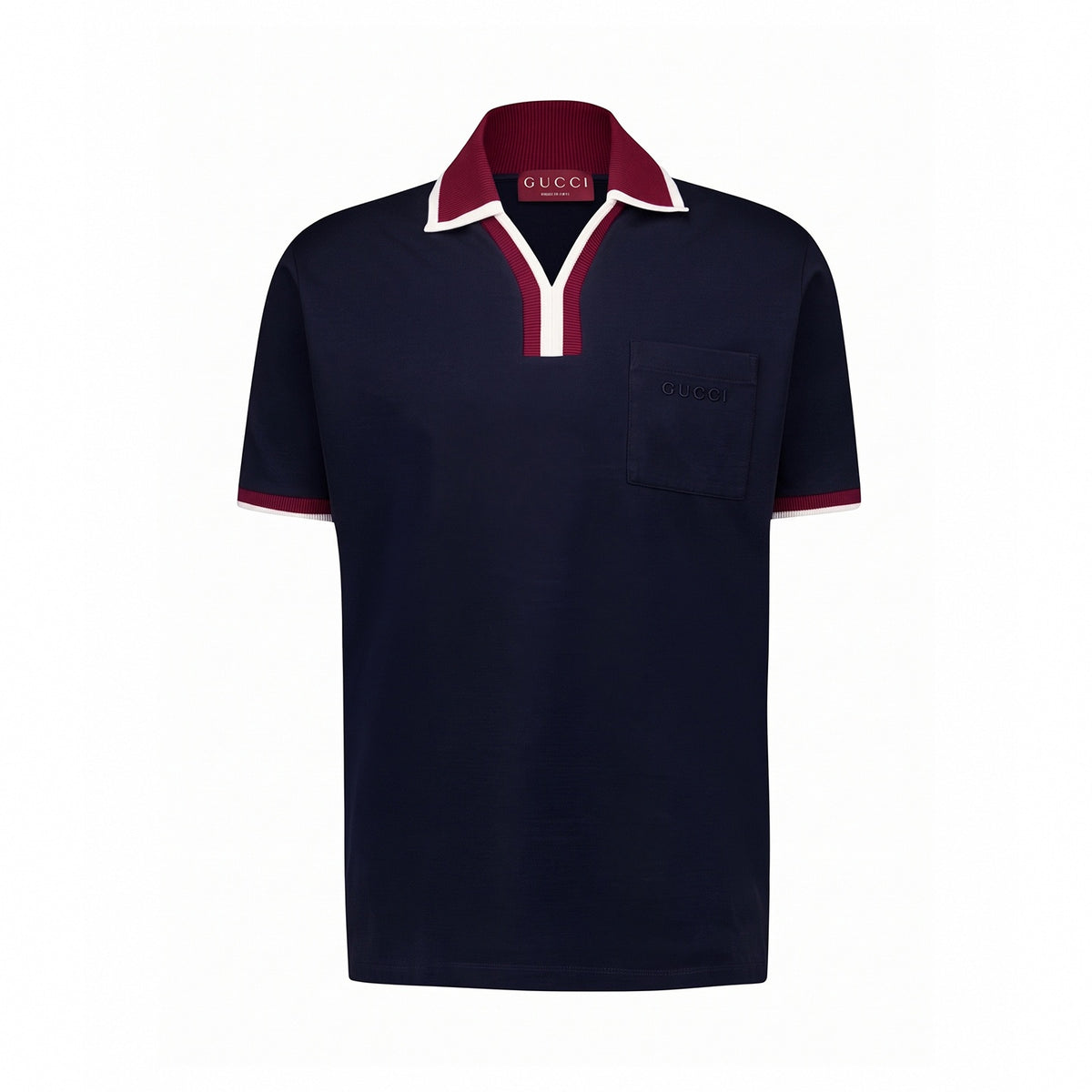 Contrast-Trim Johnny Collar Polo | Navy Blue