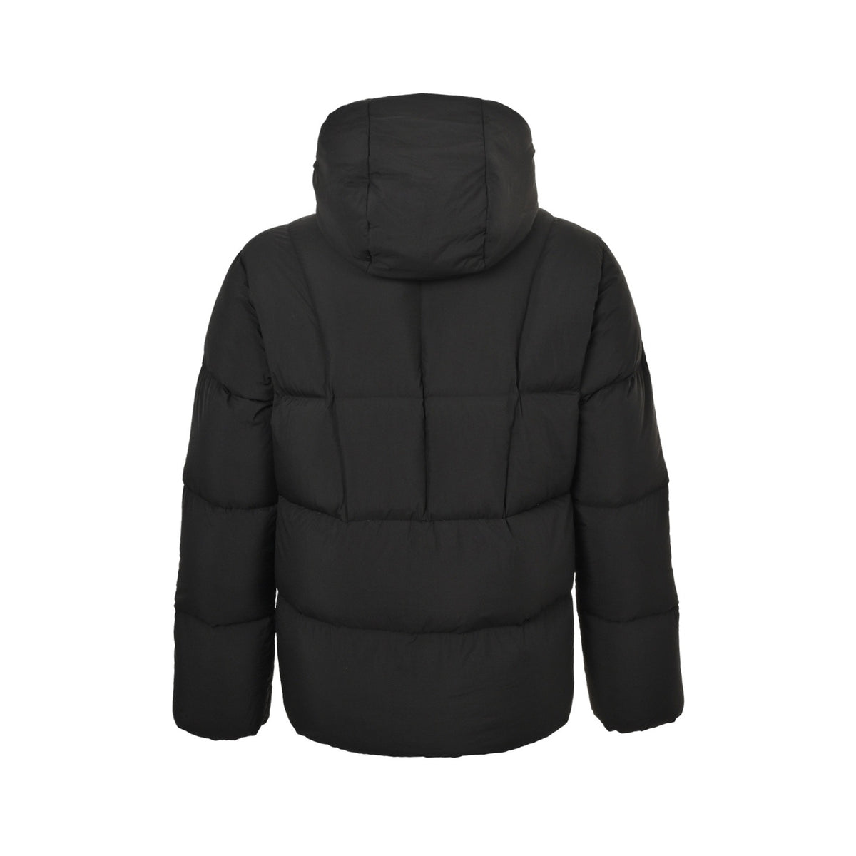 Matte Grid-Quilted Hooded Down Puffer Jacket in Matte Black