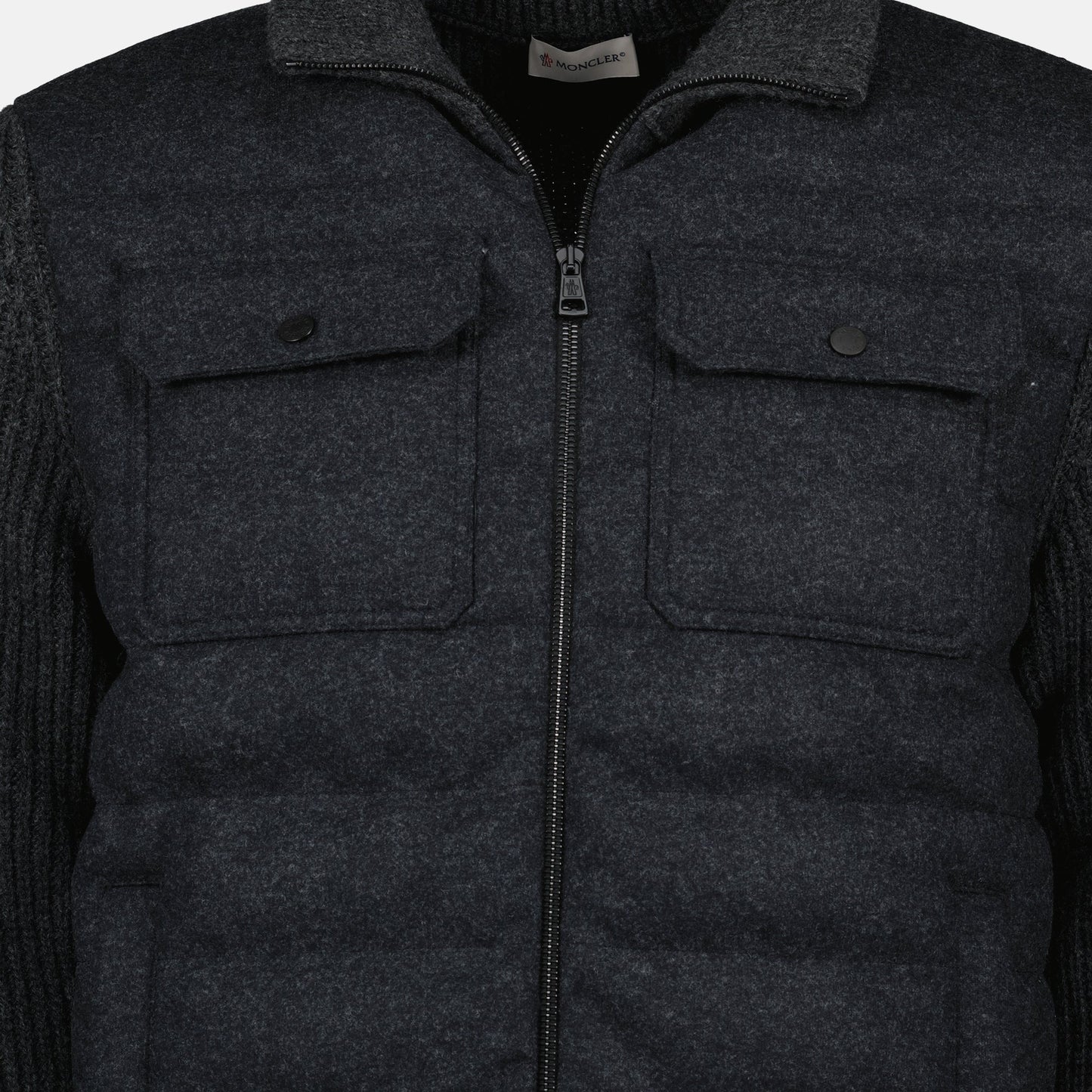 Gray Quilted Wool Zip Cardigan