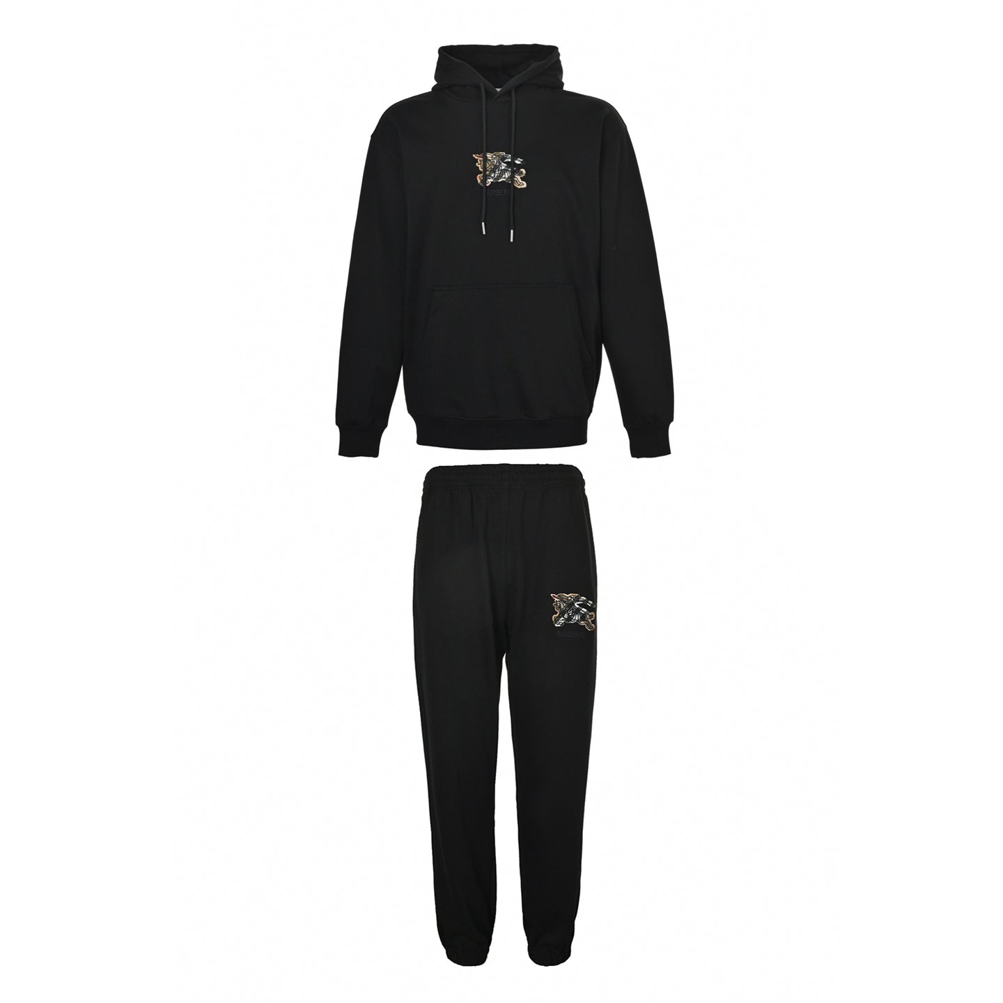 Check Equestrian Knight Embroidered Cotton Tracksuit | Black