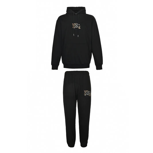 Check Equestrian Knight Embroidered Cotton Tracksuit | Black