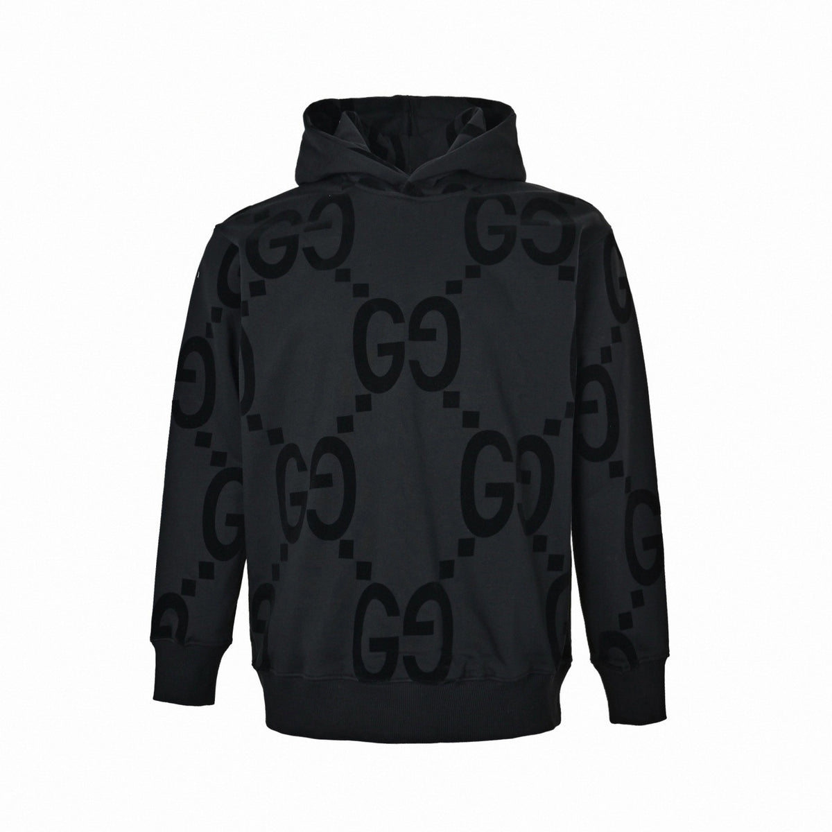 Jumbo GG Flocked Velvet Hoodie in Black