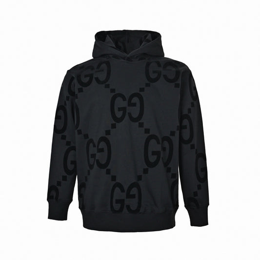 Jumbo GG Flocked Velvet Hoodie in Black