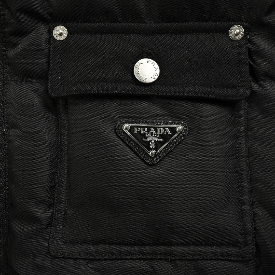 Enamel Triangle Logo Re-Nylon Puffer Jacket in Jet Black