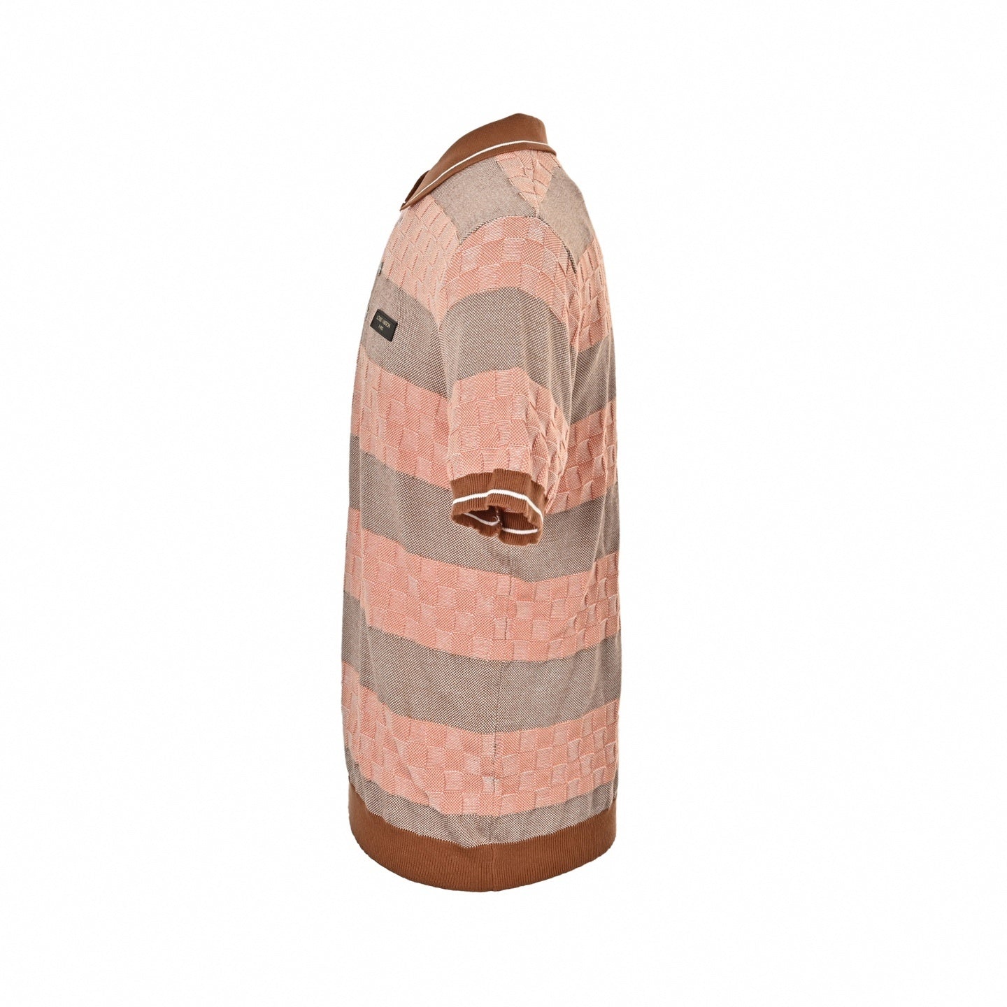 Damier Stripe Knit Polo - Coral/Beige
