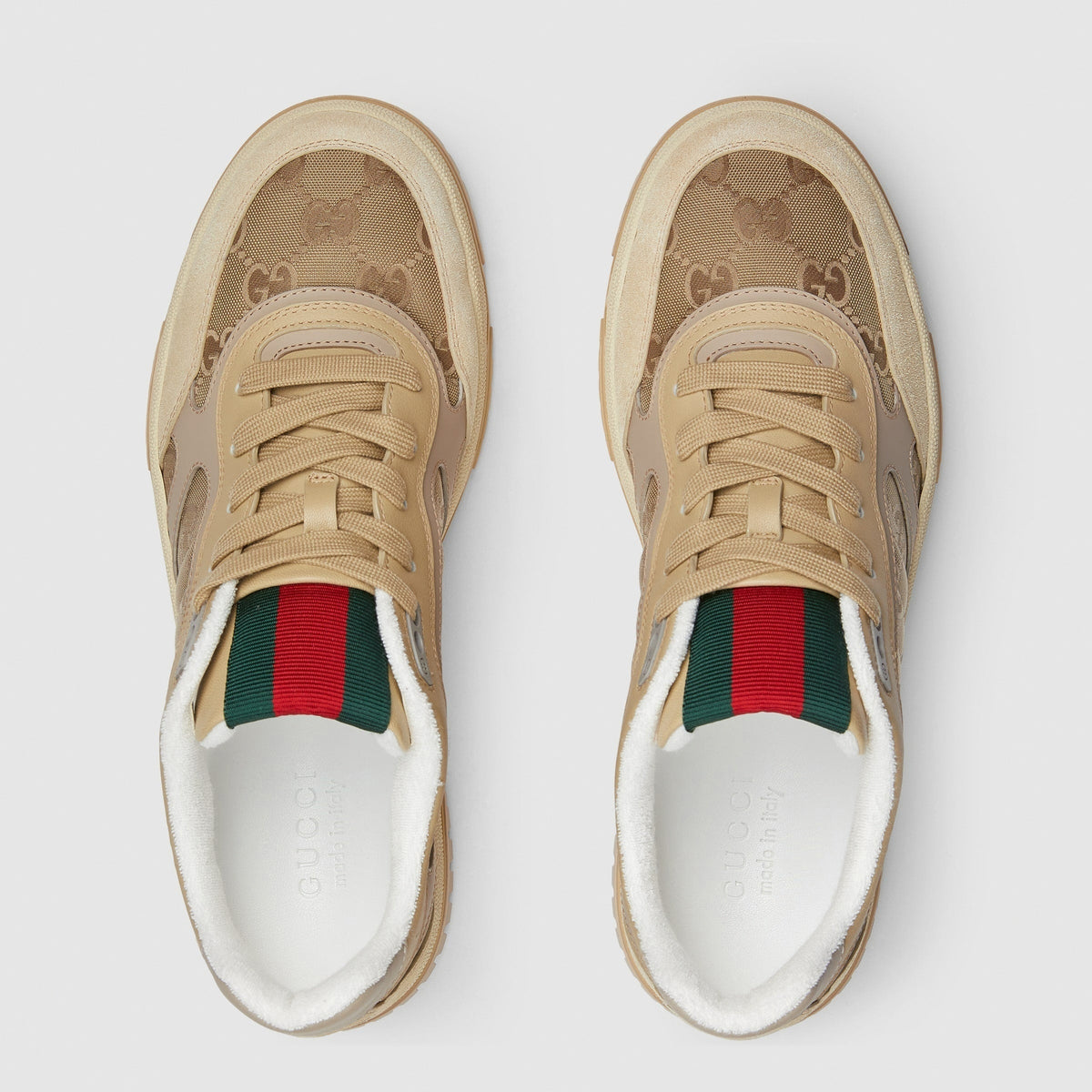 GG Jacquard & Suede Low-Top Sneakers in Beige & Warm Tan