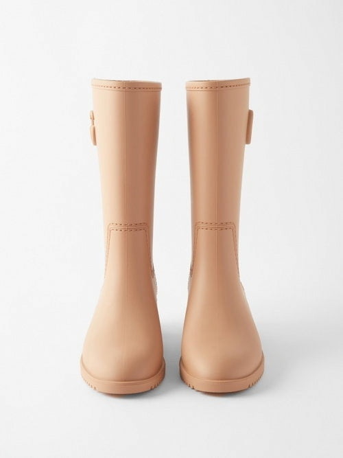 Double G Molded Rubber Heeled Rain Boots in Rose Beige