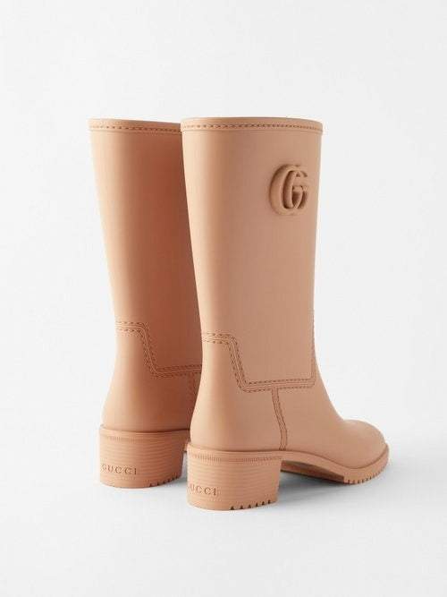 Double G Molded Rubber Heeled Rain Boots in Rose Beige