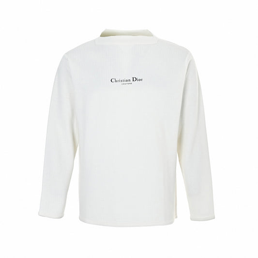 White Ribbed Dior Couture Pullover