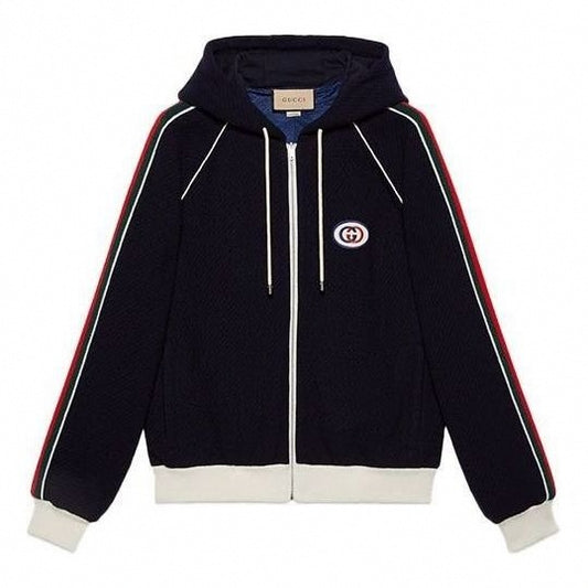 Web-Stripe Zip-Up Hoodie | Navy