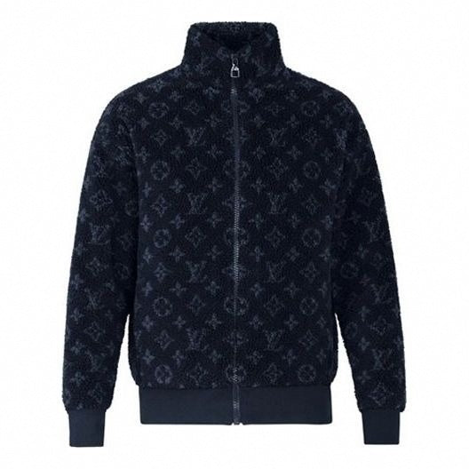 Monogram Fleece Zip-Up Jacket | Navy