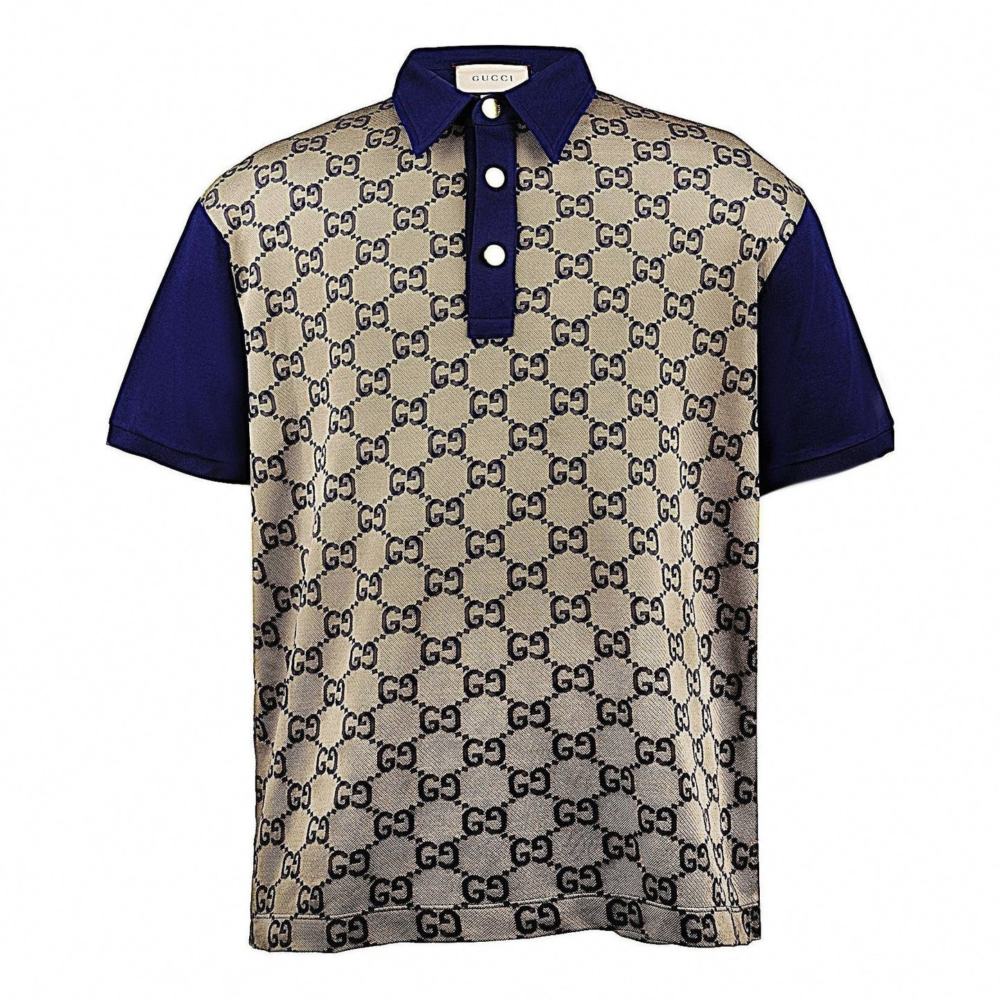 Monogram Panel Polo Shirt | Beige & Navy