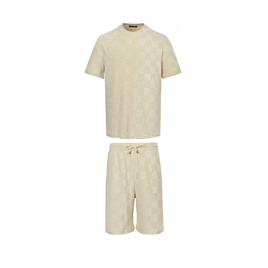 Damier Cotton Toweling Set | Beige