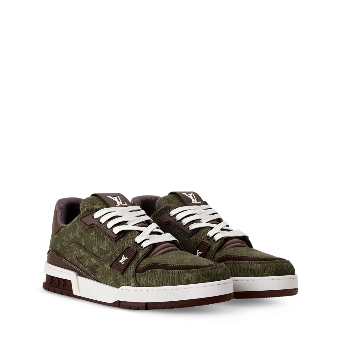 Khaki Monogram Denim & Calfskin LV Trainer