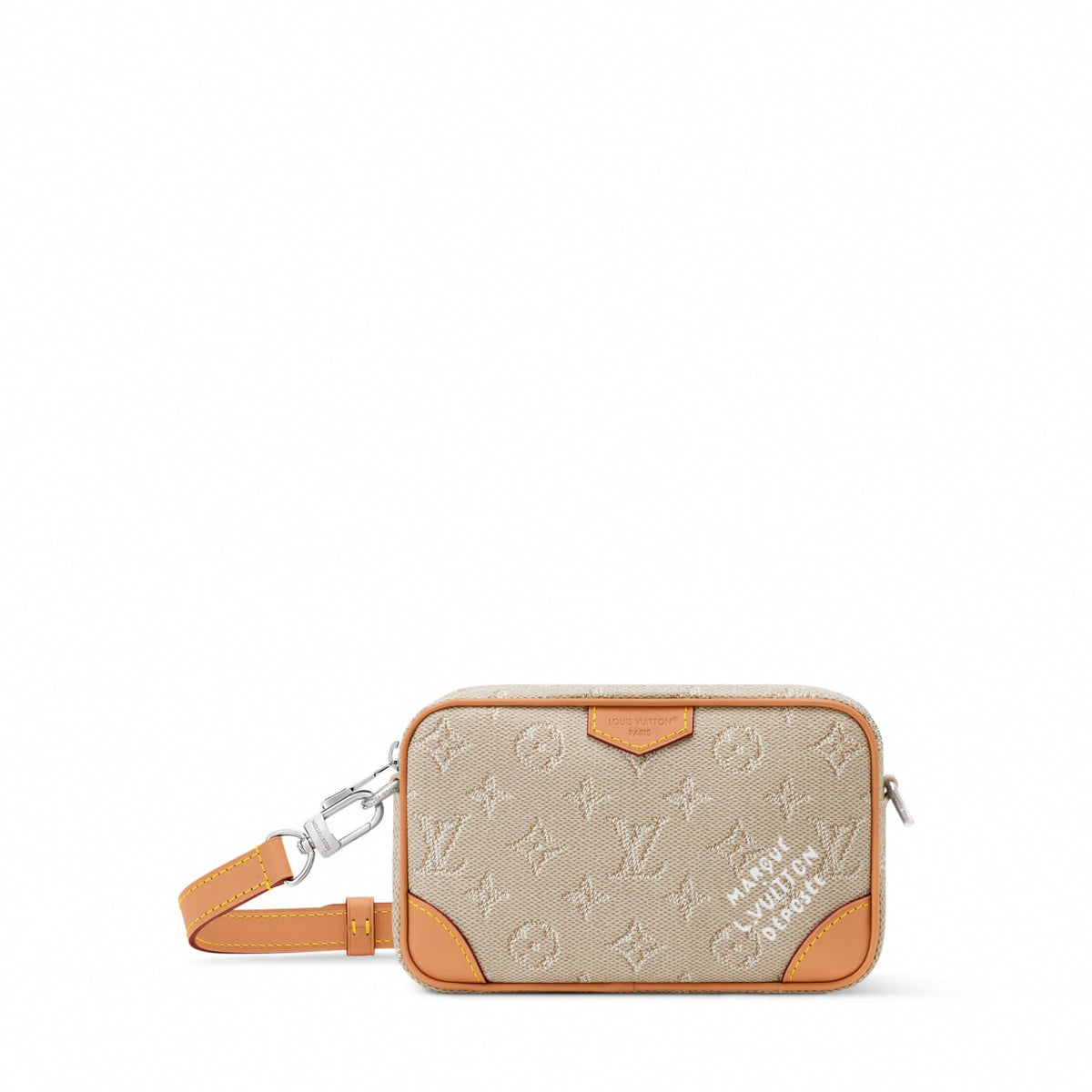 Monogram Heritage Mini Crossbody & Wristlet Pouch in Beige Jacquard