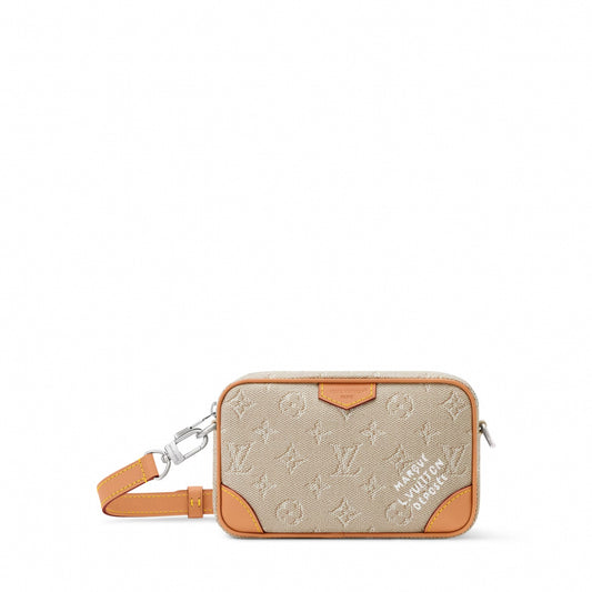 Monogram Heritage Mini Crossbody & Wristlet Pouch in Beige Jacquard