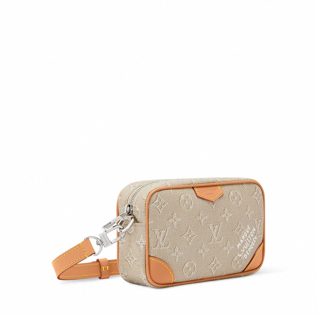 Monogram Heritage Mini Crossbody & Wristlet Pouch in Beige Jacquard