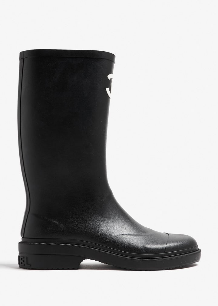 CC Logo Tall Rubber Rain Boots in Black & White