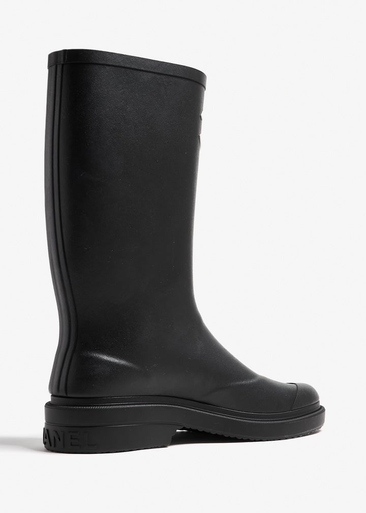 CC Logo Tall Rubber Rain Boots in Black & White