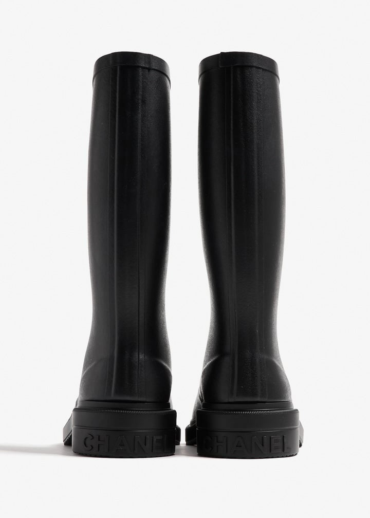 CC Logo Tall Rubber Rain Boots in Black & White