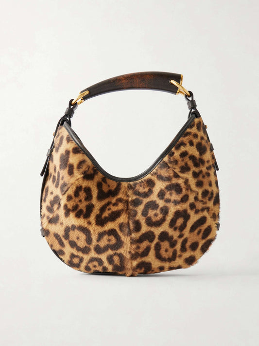 Mombasa Leather-Trimmed Leopard-Print Calf Hair Shoulder Bag